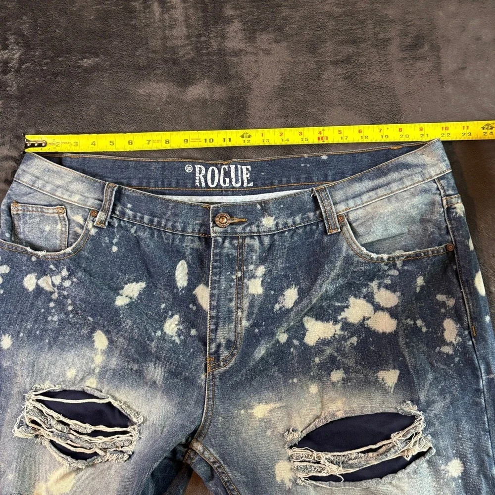 Mens Rogue Vintage Distressed Jeans 44Wx34L Bleached Denim Ripped Designer Pants